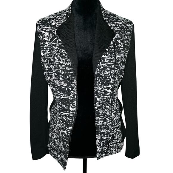 41 Hawthorn Cotton Blend Black and White Textured Asymmetrical Zipper Blazer XS - Picture 1 of 11